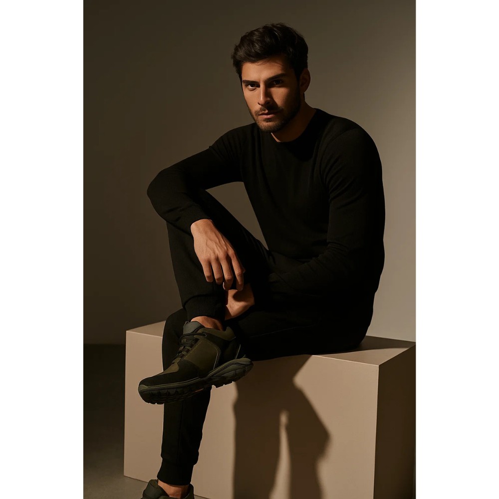 Чоловічі зимові кросівки хакі Alex Bens A2 6071 з натуральної шкіри та шерсті в стилі Under Armour