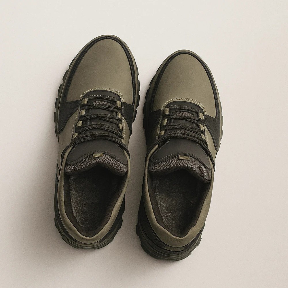 Чоловічі зимові кросівки хакі Alex Bens A2 6071 з натуральної шкіри та шерсті в стилі Under Armour