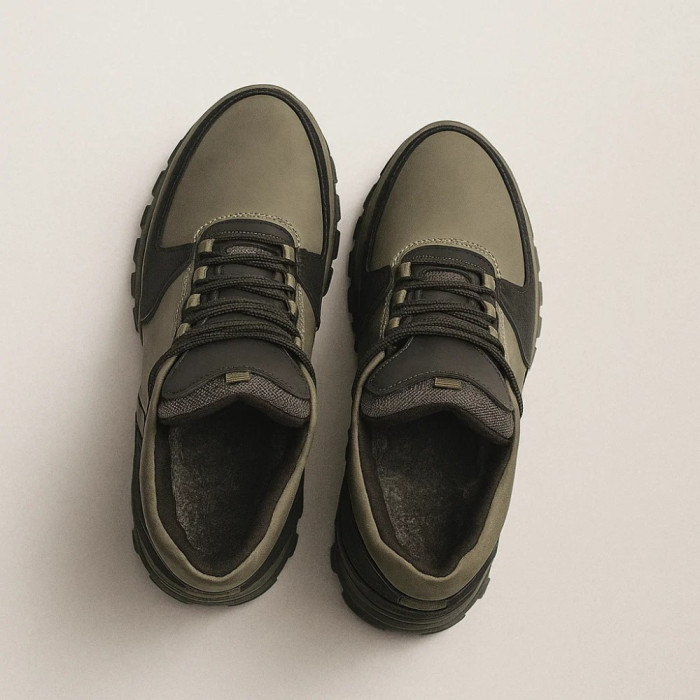 Men’s winter sneakers khaki Alex Bens A2 6071 in genuine leather and wool