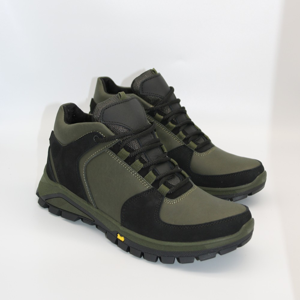 Чоловічі зимові кросівки хакі Alex Bens A2 6071 з натуральної шкіри та шерсті в стилі Under Armour