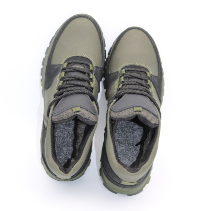 Men’s winter sneakers khaki Alex Bens A2 6071 in genuine leather and wool