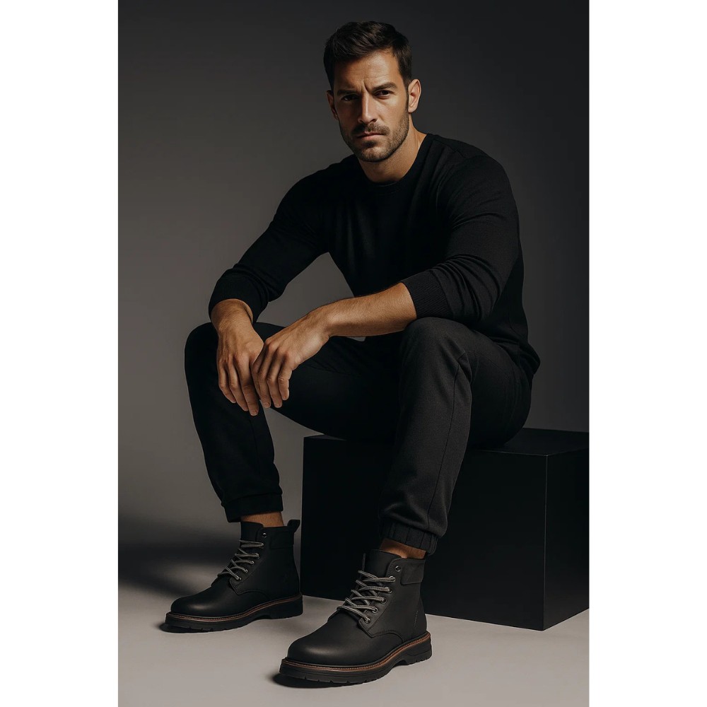 Alex Bens T2B-6072 чорні зимові черевики шкіра і вовна у стилі Dr. Martens