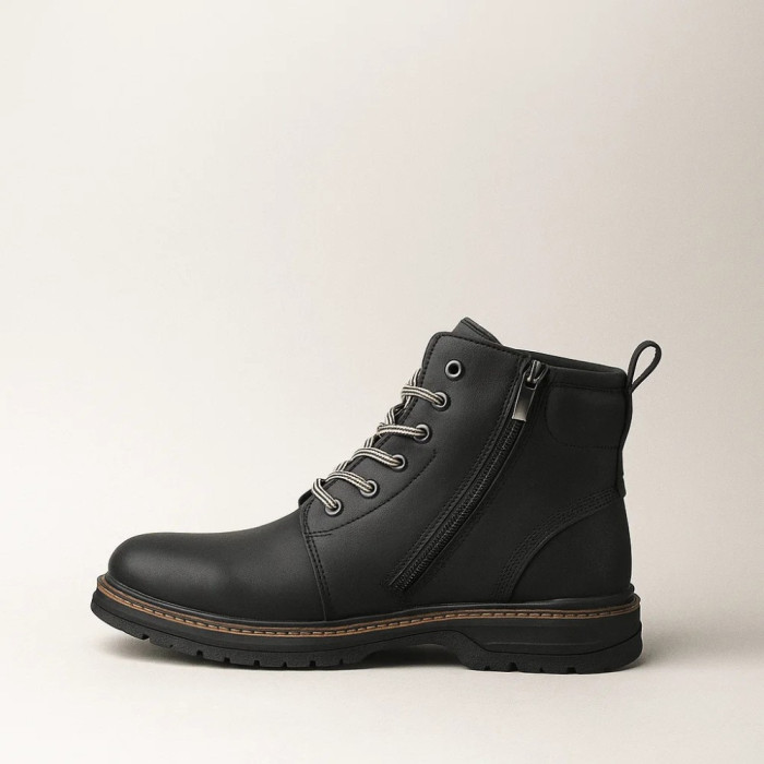 Alex Bens T2B-6072 black winter boots leather and wool in Dr. Martens style