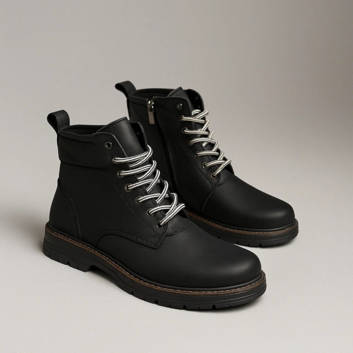 Alex Bens T2B-6072 black winter boots leather and wool in Dr. Martens style