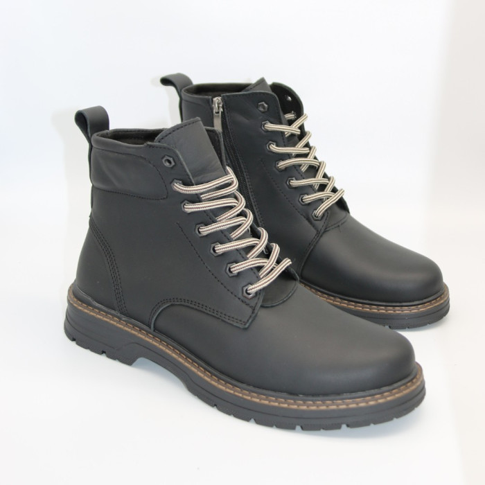 Alex Bens T2B-6072 black winter boots leather and wool in Dr. Martens style