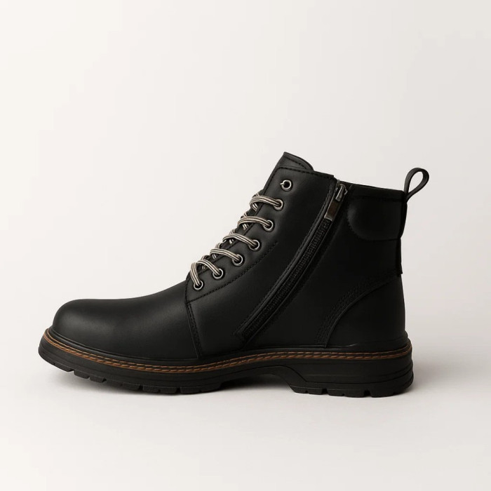 Alex Bens T2B-6072 black winter boots leather and wool in Dr. Martens style