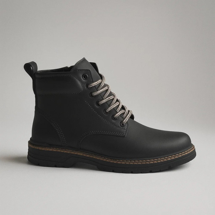 Alex Bens T2B-6072 black winter boots leather and wool in Dr. Martens style