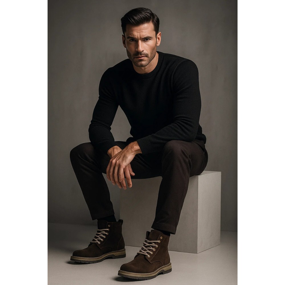 Чоловічі зимові черевики Alex Bens T3B-6073 з нубуку та вовни, коричневі в стилі Dr. Martens