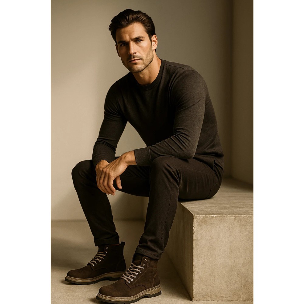 Чоловічі зимові черевики Alex Bens T3B-6073 з нубуку та вовни, коричневі в стилі Dr. Martens