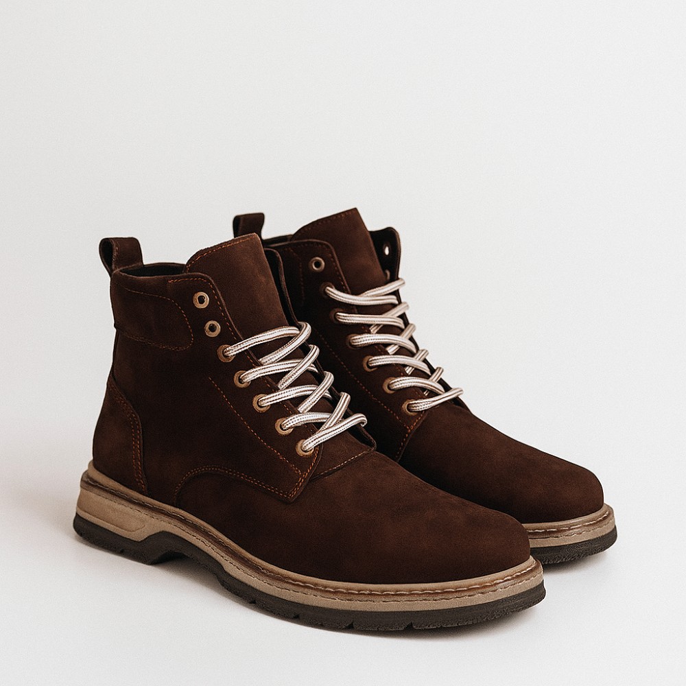 Чоловічі зимові черевики Alex Bens T3B-6073 з нубуку та вовни, коричневі в стилі Dr. Martens