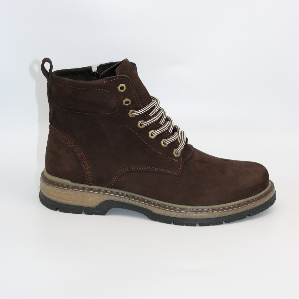 Чоловічі зимові черевики Alex Bens T3B-6073 з нубуку та вовни, коричневі в стилі Dr. Martens
