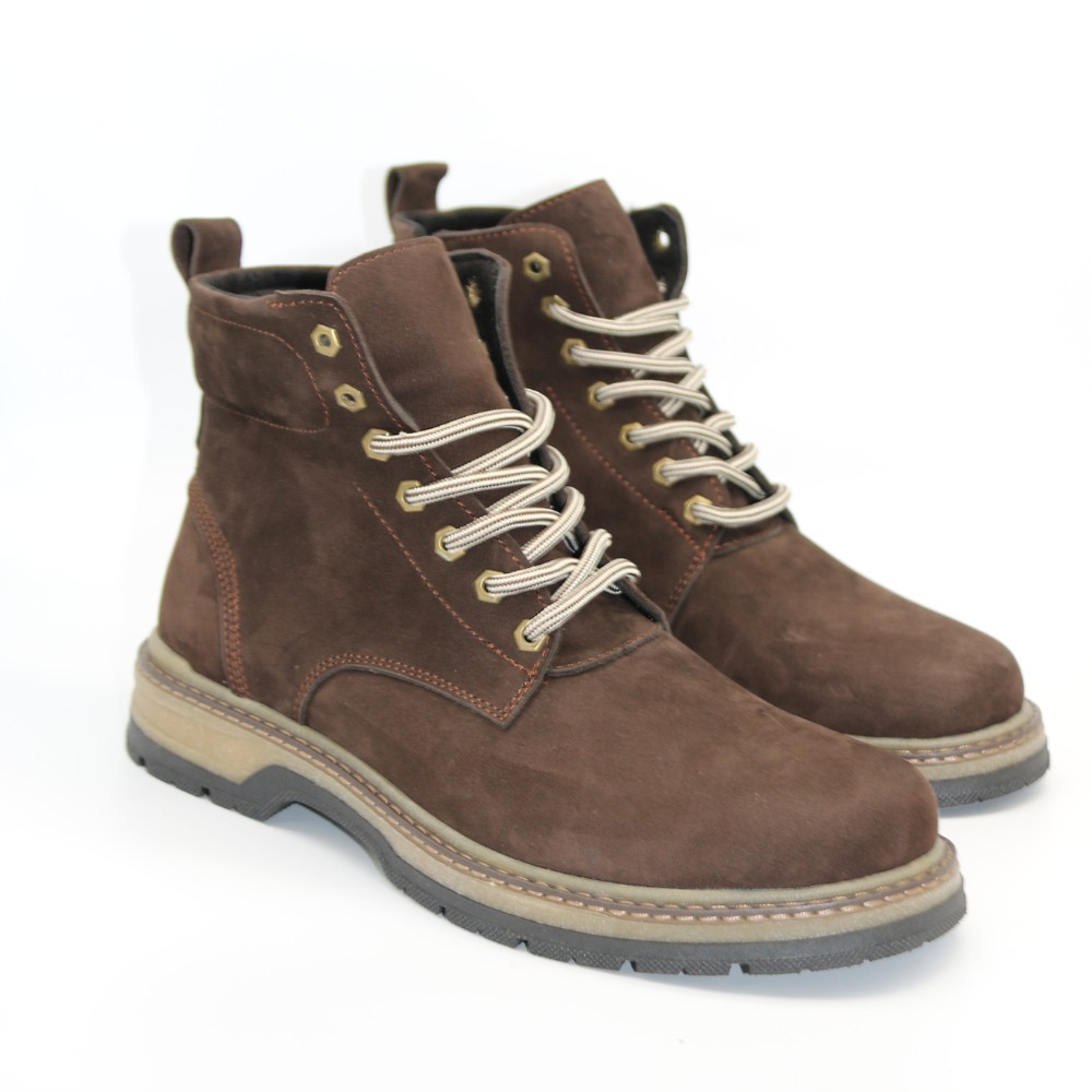Чоловічі зимові черевики Alex Bens T3B-6073 з нубуку та вовни, коричневі в стилі Dr. Martens