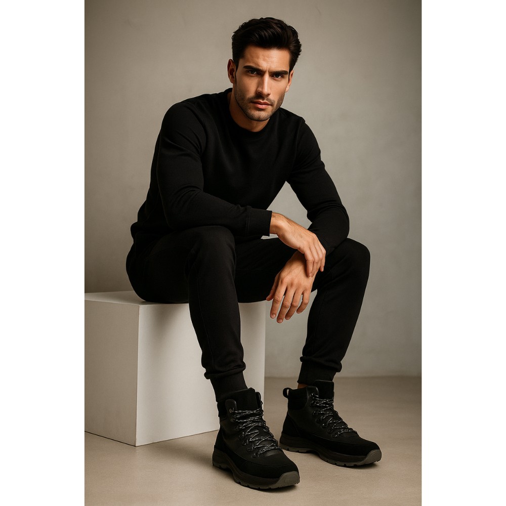 Чоловічі зимові черевики Alex Bens 01-col 6074 з натуральної шкіри та вовни, чорні у стилі Columbia Fairbanks и Badura Charlie