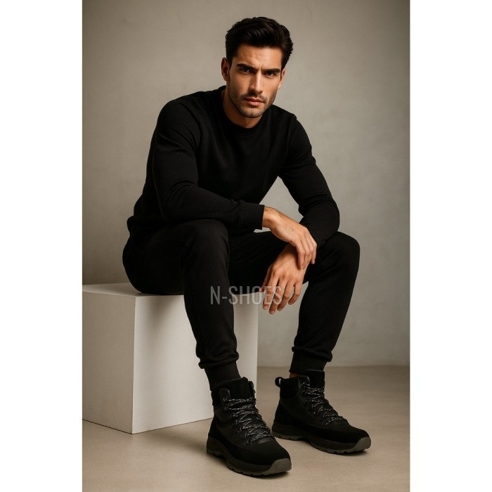 Men’s winter boots in leather and wool, black - Alex Bens 01-col 6074