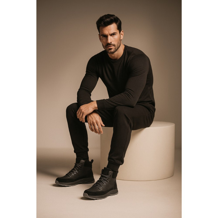 Men’s winter boots in leather and wool, black - Alex Bens 01-col 6074
