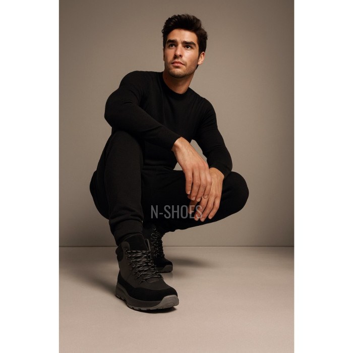 Men’s winter boots in leather and wool, black - Alex Bens 01-col 6074