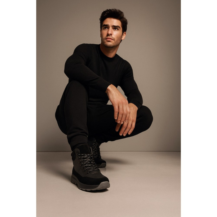 Men’s winter boots in leather and wool, black - Alex Bens 01-col 6074
