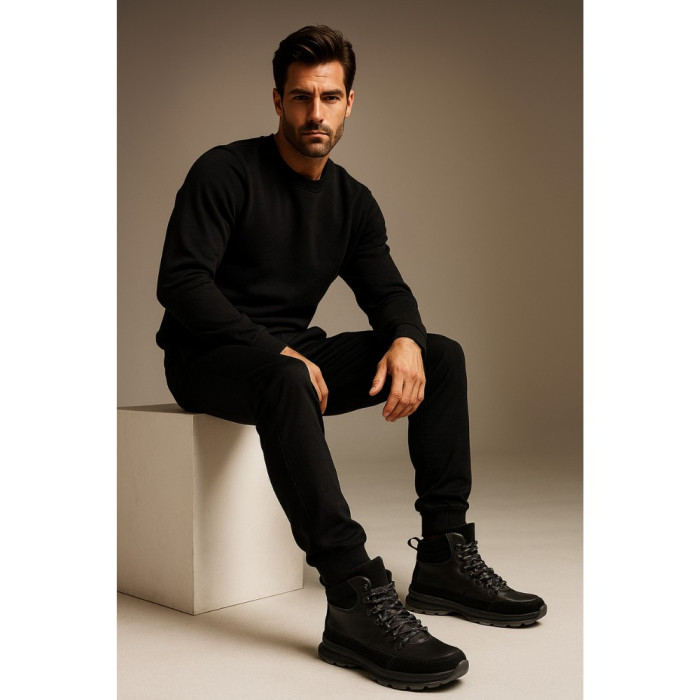 Men’s winter boots in leather and wool, black - Alex Bens 01-col 6074
