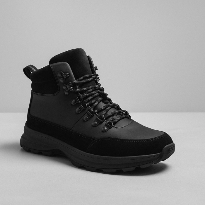 Men’s winter boots in leather and wool, black - Alex Bens 01-col 6074