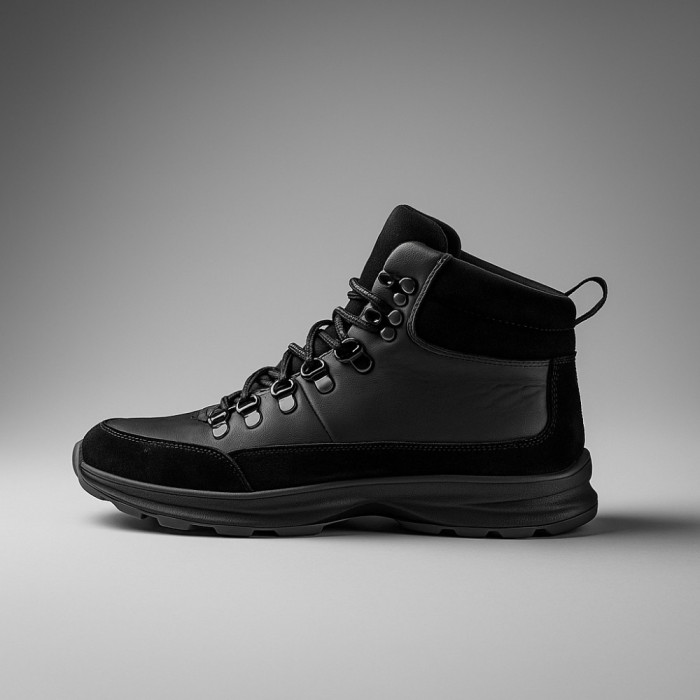 Men’s winter boots in leather and wool, black - Alex Bens 01-col 6074
