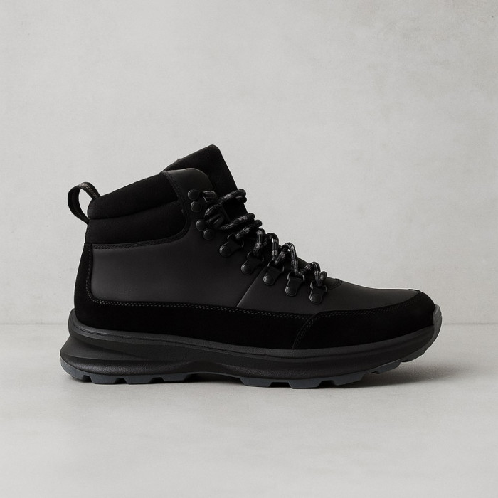Men’s winter boots in leather and wool, black - Alex Bens 01-col 6074