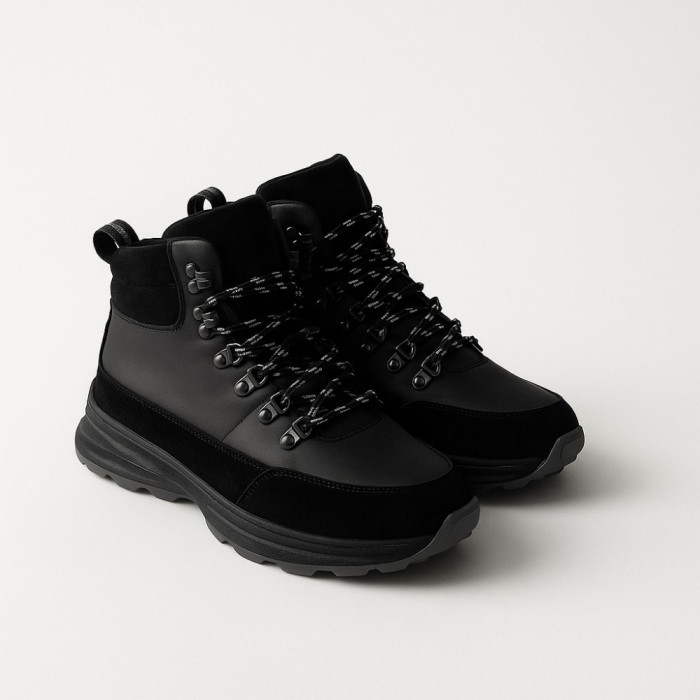 Men’s winter boots in leather and wool, black - Alex Bens 01-col 6074
