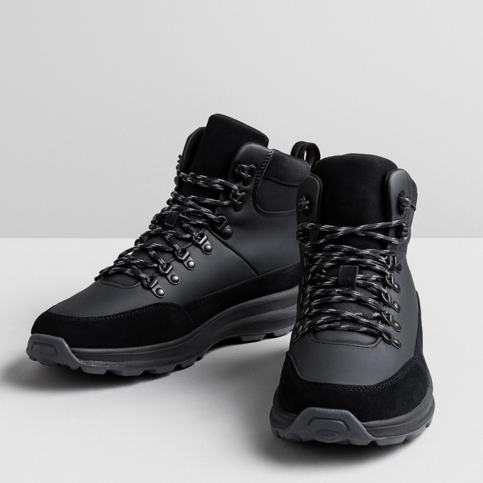 Men’s winter boots in leather and wool, black - Alex Bens 01-col 6074