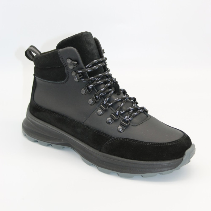 Men’s winter boots in leather and wool, black - Alex Bens 01-col 6074