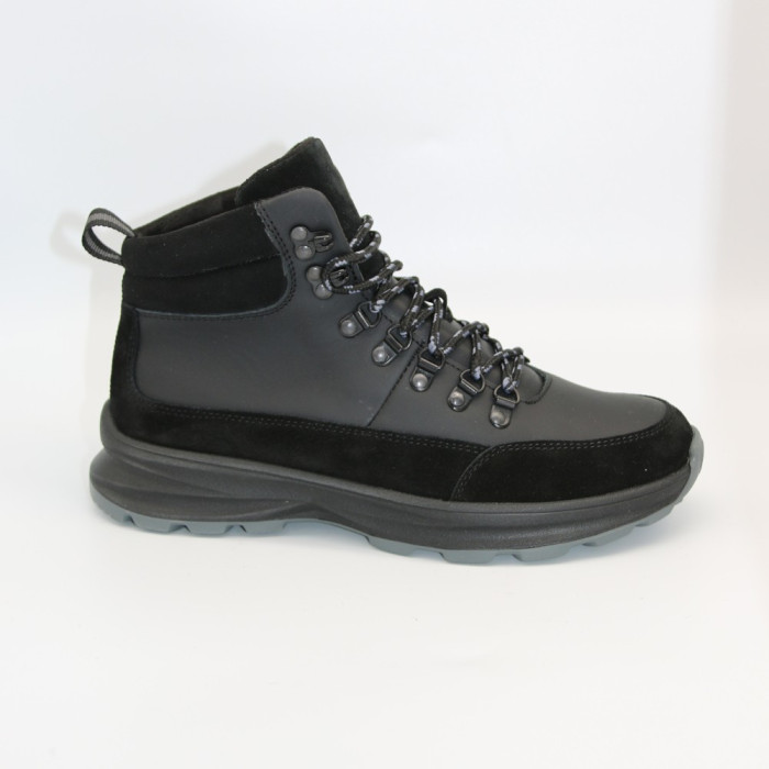 Men’s winter boots in leather and wool, black - Alex Bens 01-col 6074