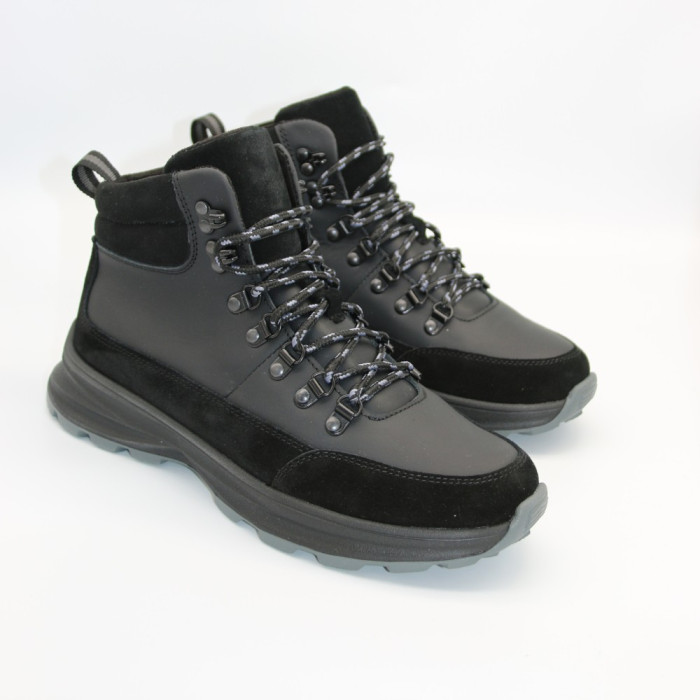 Men’s winter boots in leather and wool, black - Alex Bens 01-col 6074