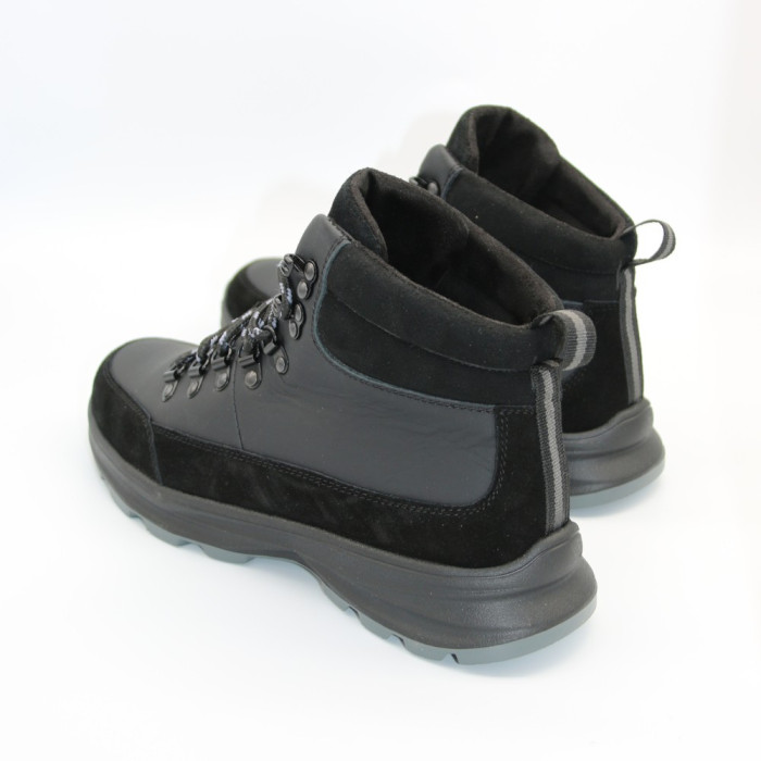 Men’s winter boots in leather and wool, black - Alex Bens 01-col 6074