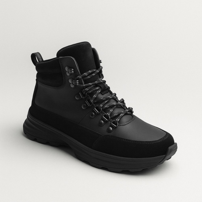 Men’s winter boots in leather and wool, black - Alex Bens 01-col 6074