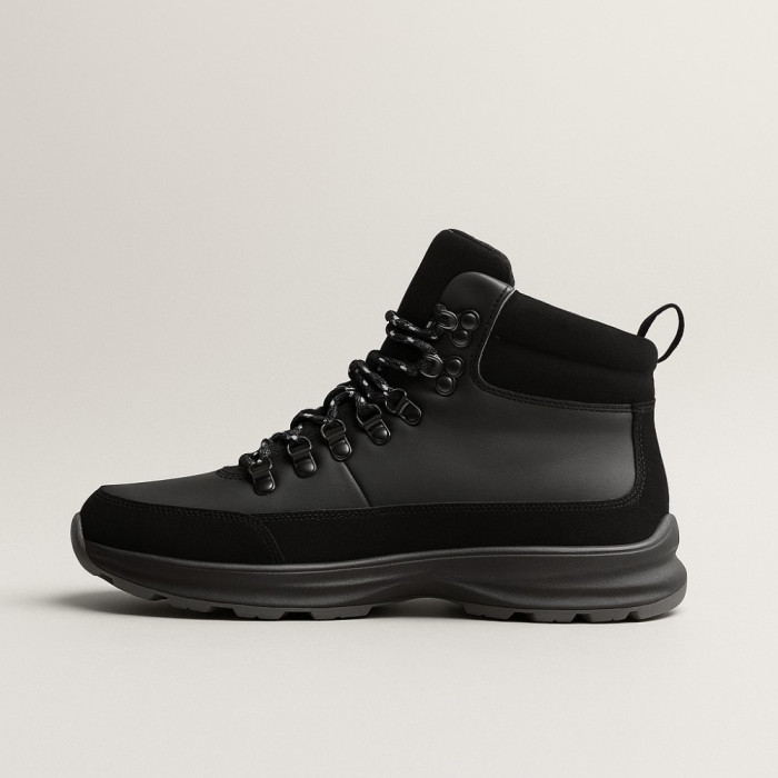 Men’s winter boots in leather and wool, black - Alex Bens 01-col 6074