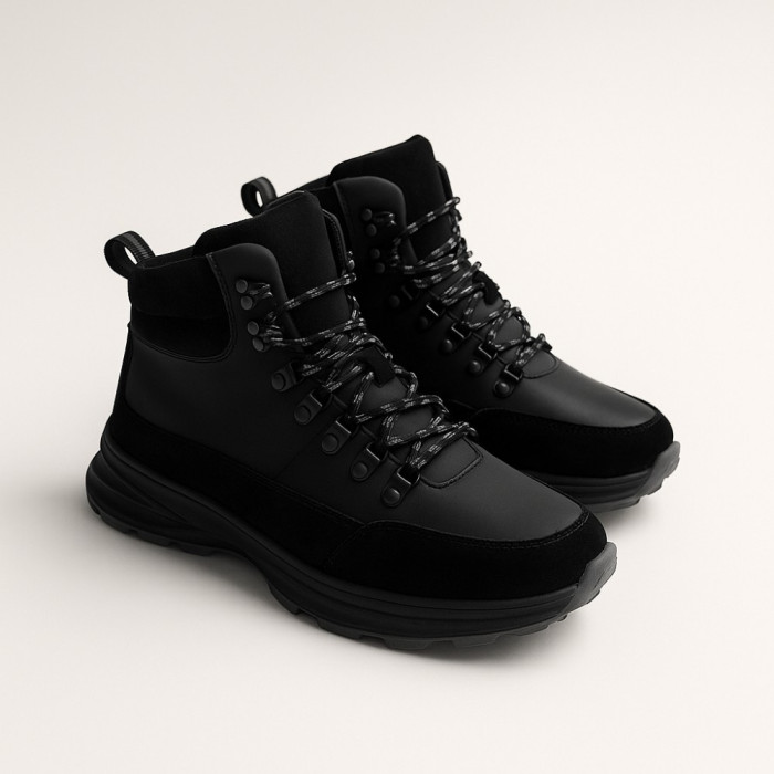 Men’s winter boots in leather and wool, black - Alex Bens 01-col 6074