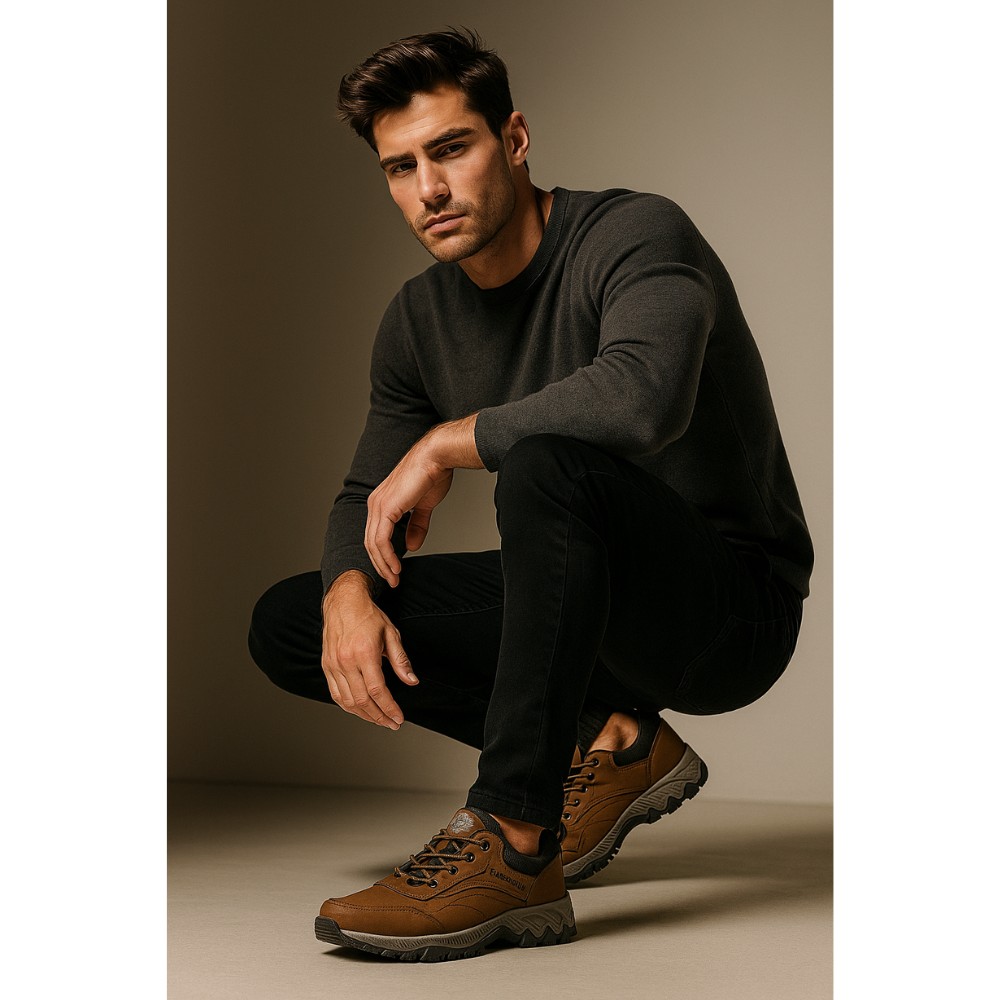 Men’s brown sneakers Grunberg 148153/04-03 6077 genuine leather Gore-Tex and NanoTex warm protection