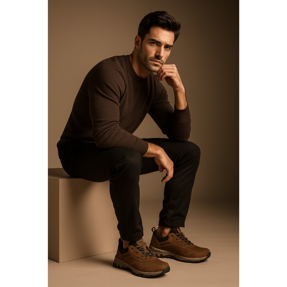 Men’s brown sneakers Grunberg 148153/04-03 6077 genuine leather Gore-Tex and NanoTex warm protection