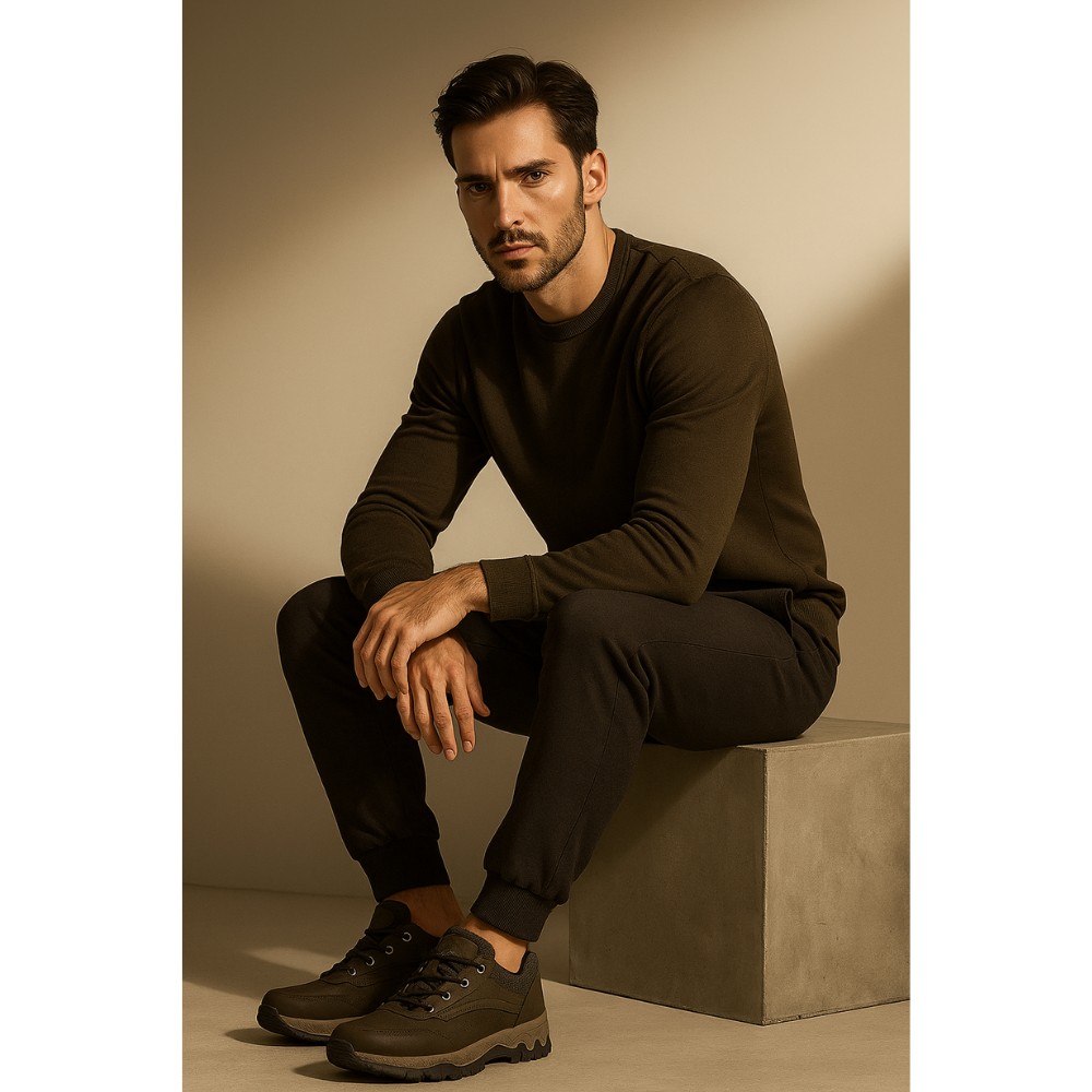 Мужские треккинговые кроссовки хаки Grunberg 148153-04-02 6079 из натуральной кожи с утеплением, мембраной Gore-Tex и подкладкой NanoTex