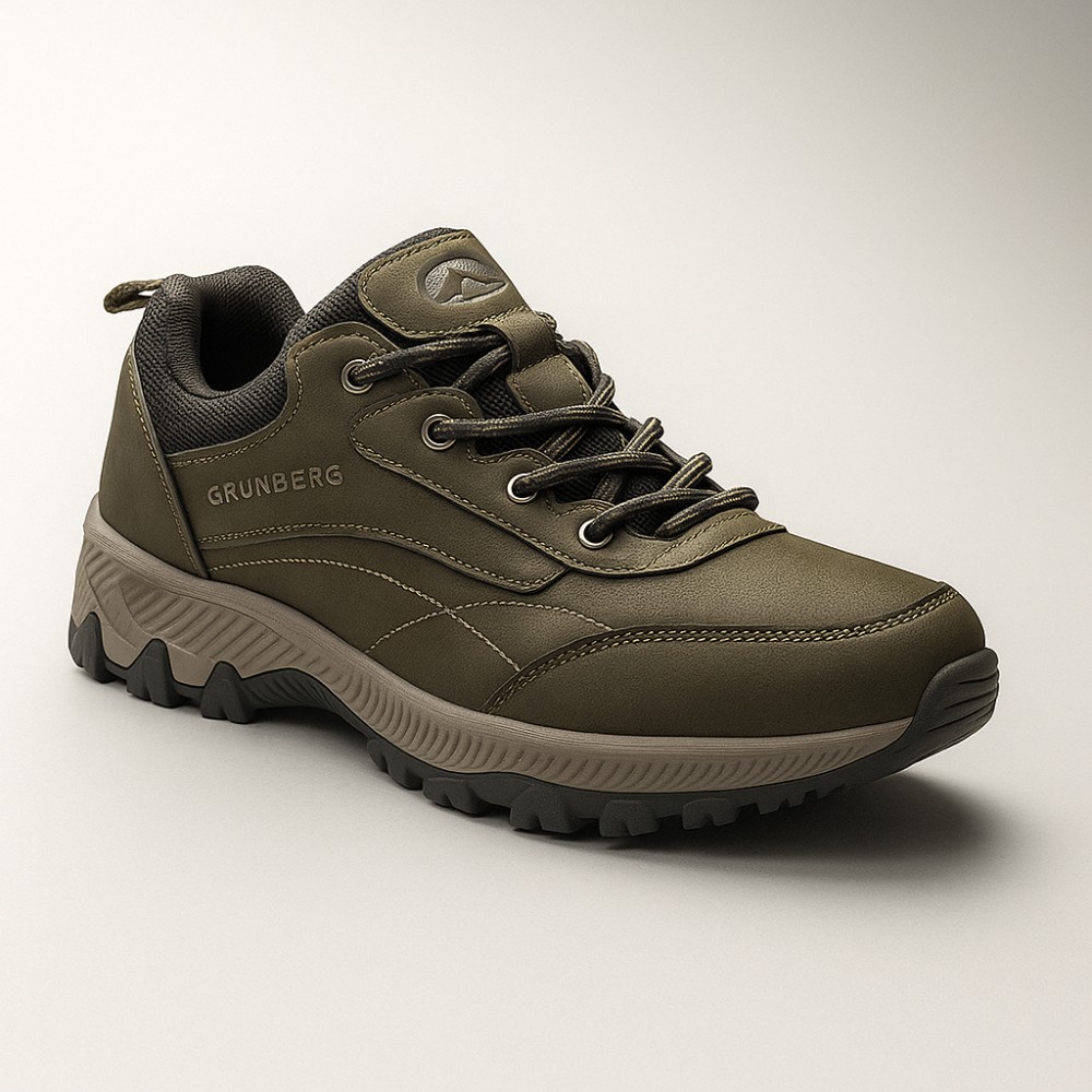 Мужские треккинговые кроссовки хаки Grunberg 148153-04-02 6079 из натуральной кожи с утеплением, мембраной Gore-Tex и подкладкой NanoTex