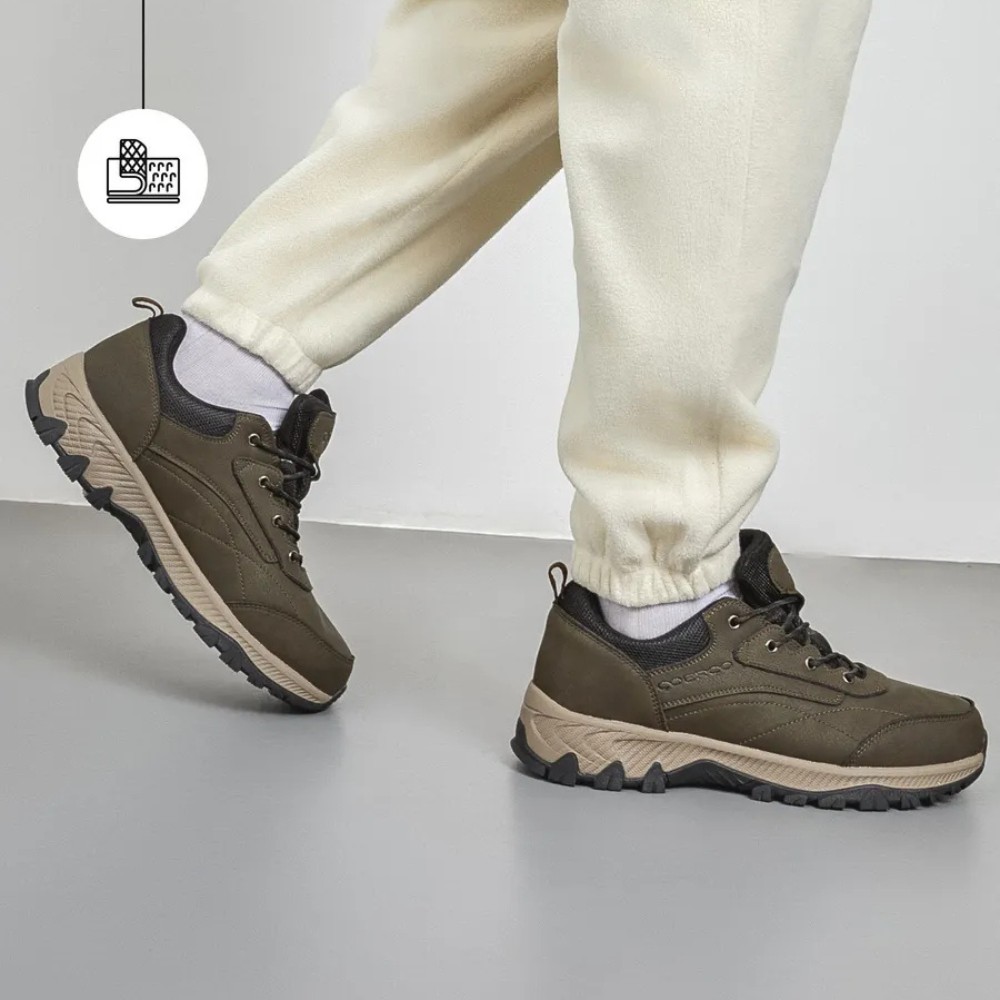 Мужские треккинговые кроссовки хаки Grunberg 148153-04-02 6079 из натуральной кожи с утеплением, мембраной Gore-Tex и подкладкой NanoTex