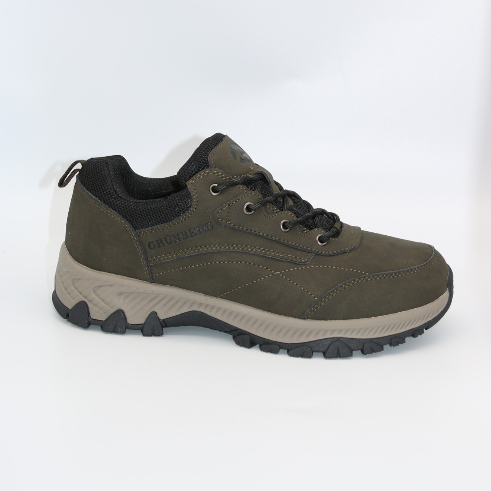 Мужские треккинговые кроссовки хаки Grunberg 148153-04-02 6079 из натуральной кожи с утеплением, мембраной Gore-Tex и подкладкой NanoTex