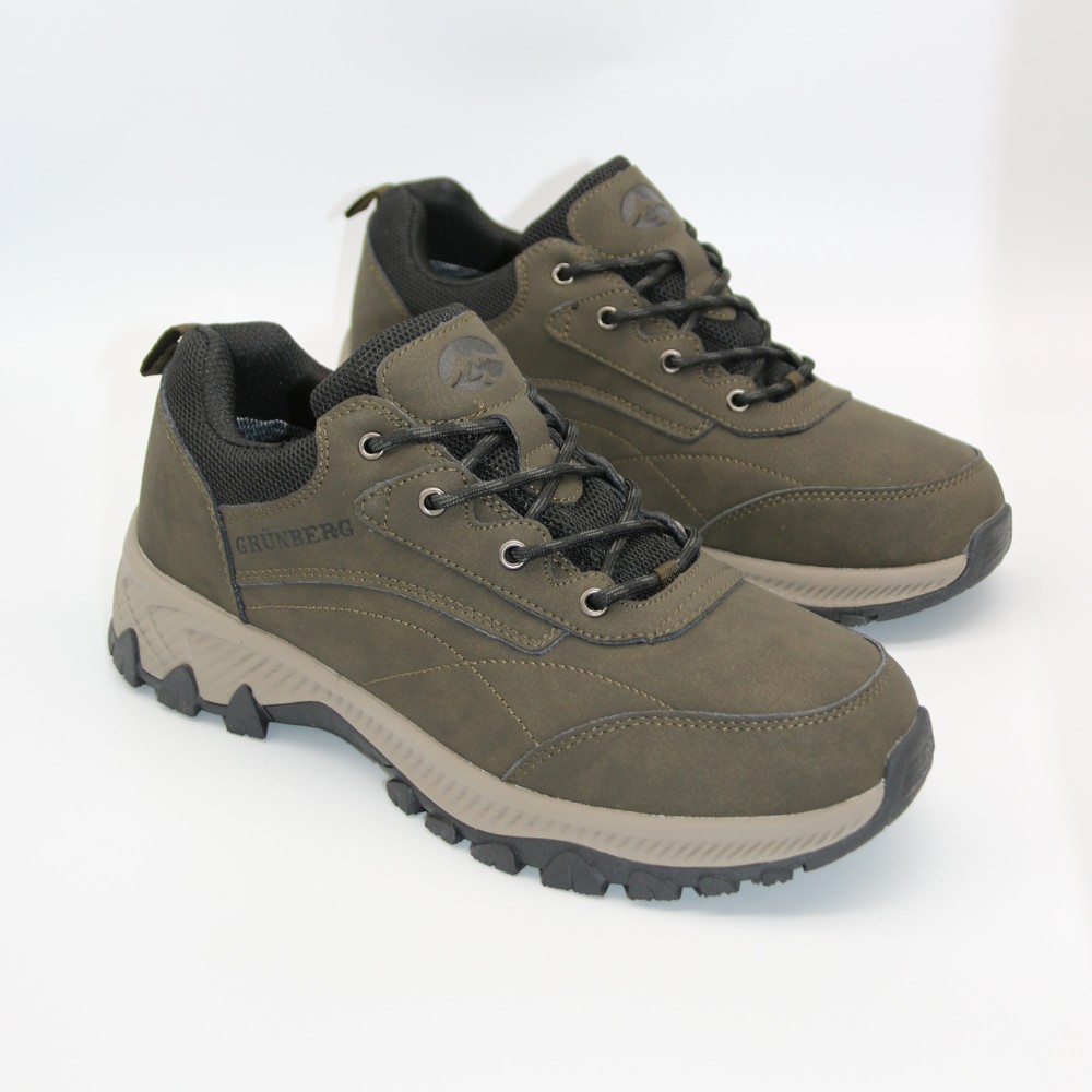 Мужские треккинговые кроссовки хаки Grunberg 148153-04-02 6079 из натуральной кожи с утеплением, мембраной Gore-Tex и подкладкой NanoTex