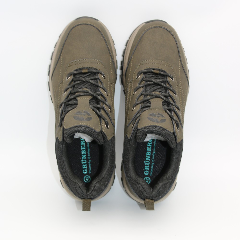 Мужские треккинговые кроссовки хаки Grunberg 148153-04-02 6079 из натуральной кожи с утеплением, мембраной Gore-Tex и подкладкой NanoTex