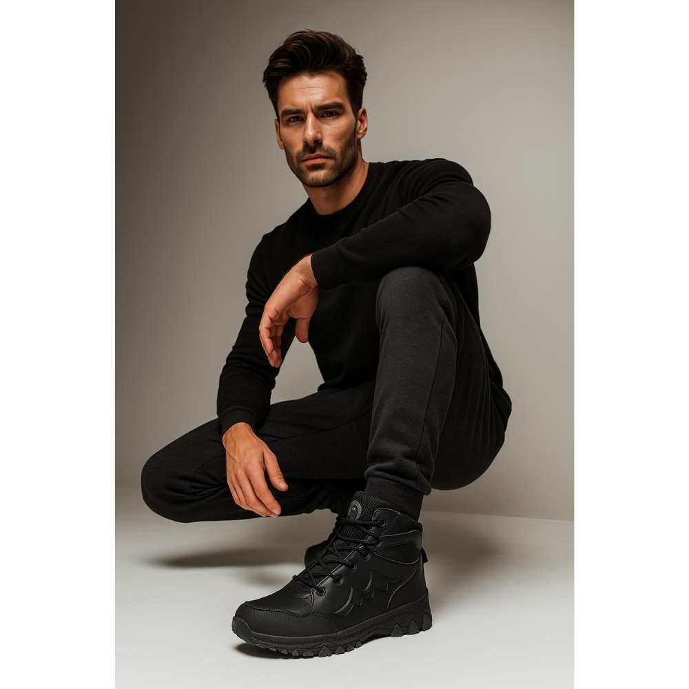 Men’s black winter boots Grunberg 148153-14-01E 6082 - genuine leather and warm wool lining