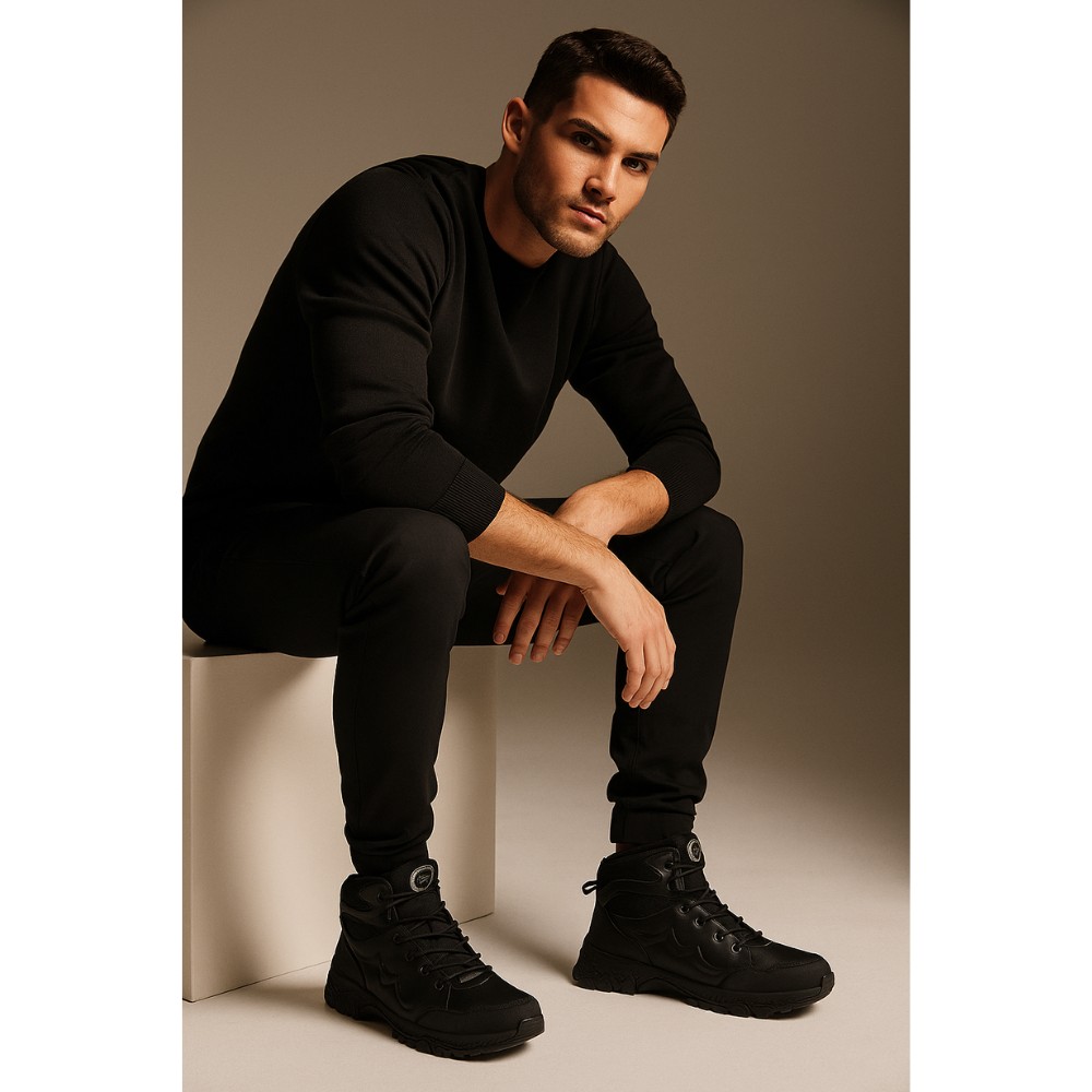 Men’s black winter boots Grunberg 148153-14-01E 6082 - genuine leather and warm wool lining