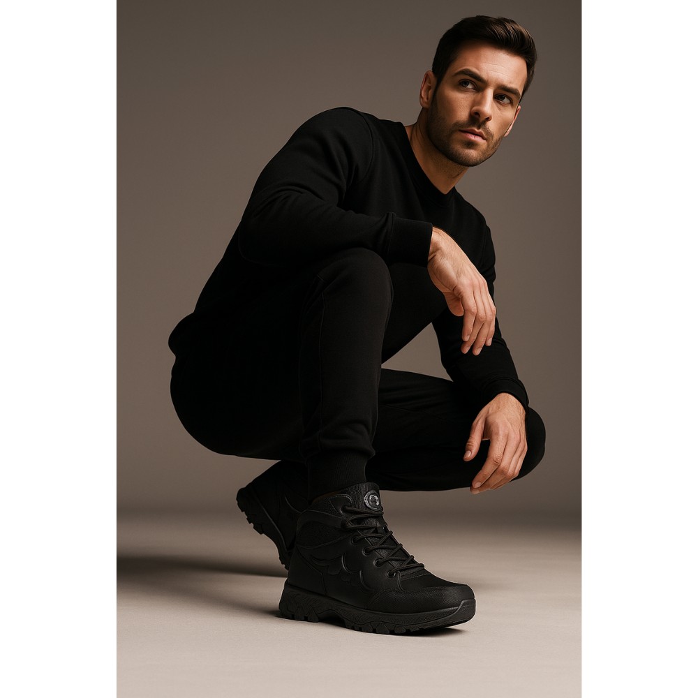 Men’s black winter boots Grunberg 148153-14-01E 6082 - genuine leather and warm wool lining