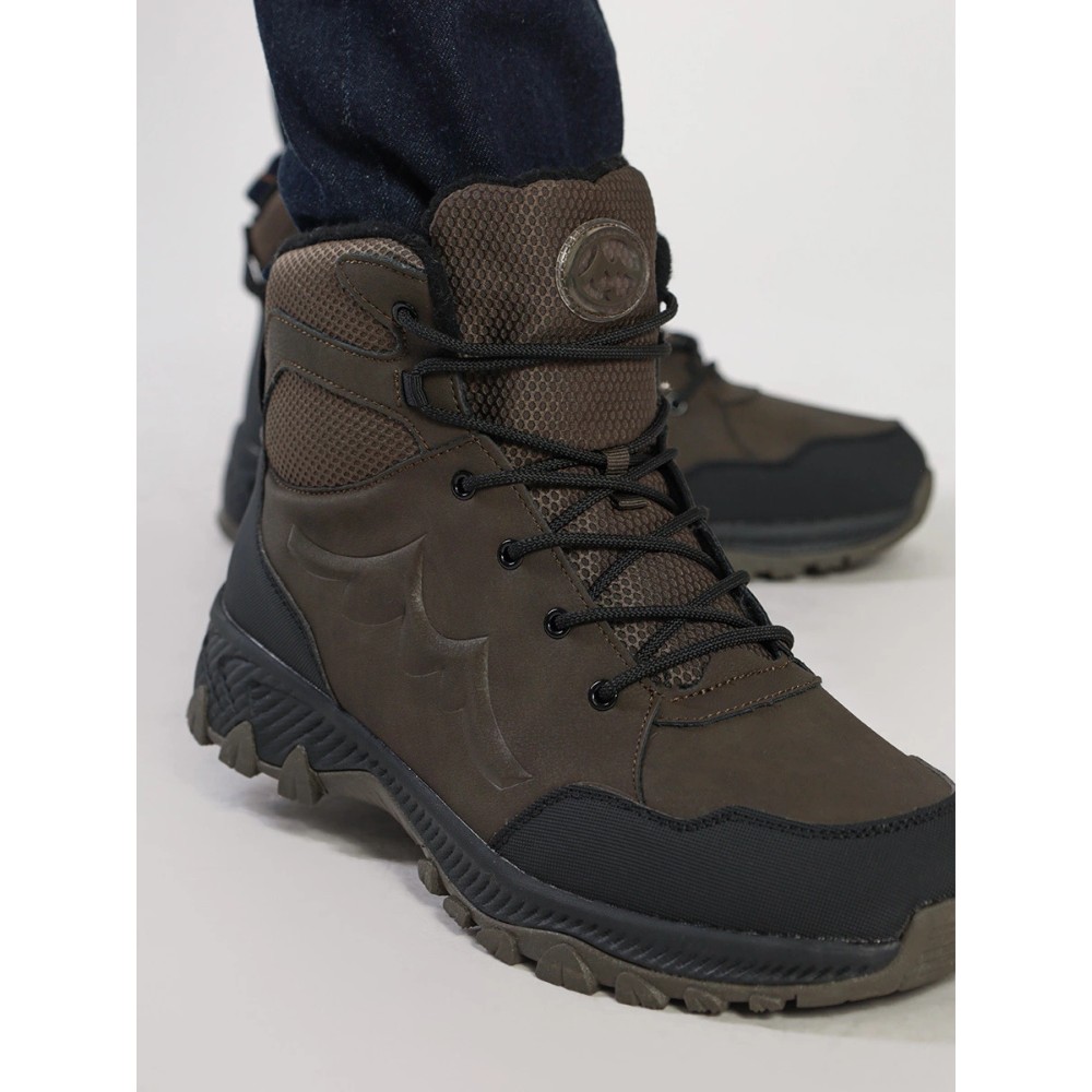 Мужские зимние ботинки хаки GRUNBERG 148153-14-03 6083 из натуральной кожи с шерстью