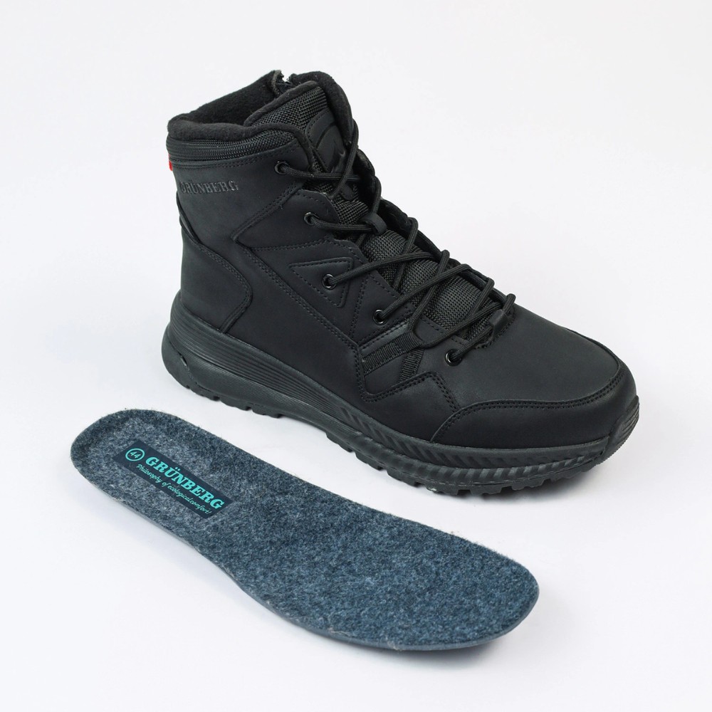Grunberg 148193-10-01E 6085 - чёрные мужские зимние ботинки из натуральной кожи и шерсти