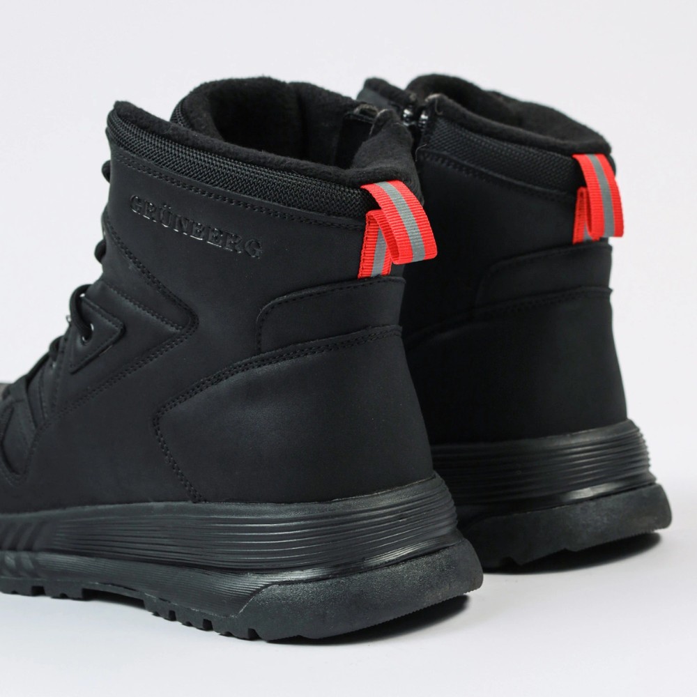 Grunberg 148193-10-01E 6085 - чёрные мужские зимние ботинки из натуральной кожи и шерсти