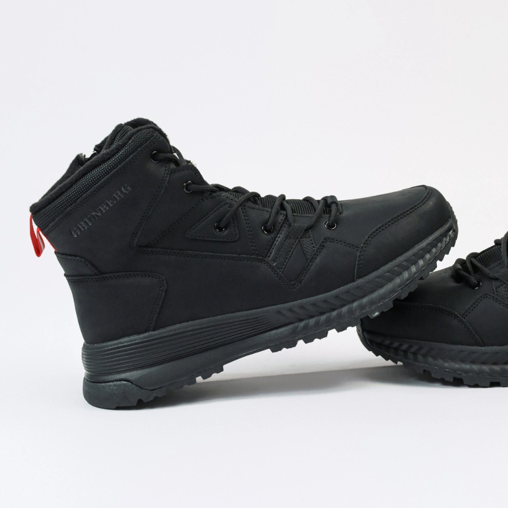Grunberg 148193-10-01E 6085 - чёрные мужские зимние ботинки из натуральной кожи и шерсти