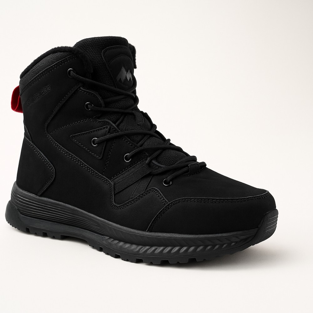 Grunberg 148193-10-01E 6085 - чёрные мужские зимние ботинки из натуральной кожи и шерсти